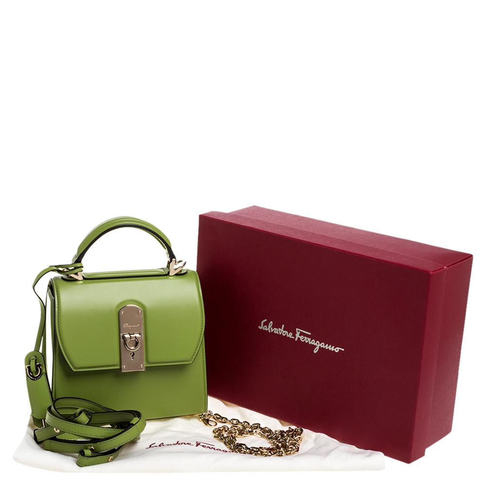 Salvatore Ferragamo Green Leather Small Boxyz Top Handle Bag 7