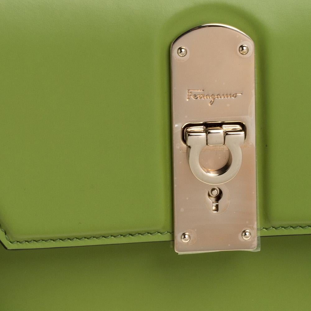 Salvatore Ferragamo Green Leather Small Boxyz Top Handle Bag 1