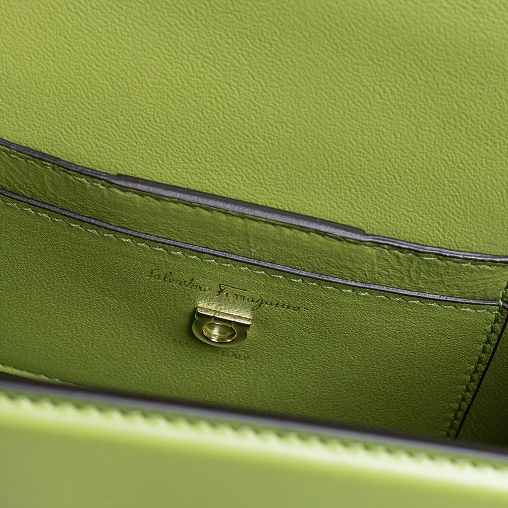 Salvatore Ferragamo Green Leather Small Boxyz Top Handle Bag 3