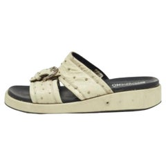 Salvatore Ferragamo Grün Straußenleder Lufti Flache Rutschen Größe 43