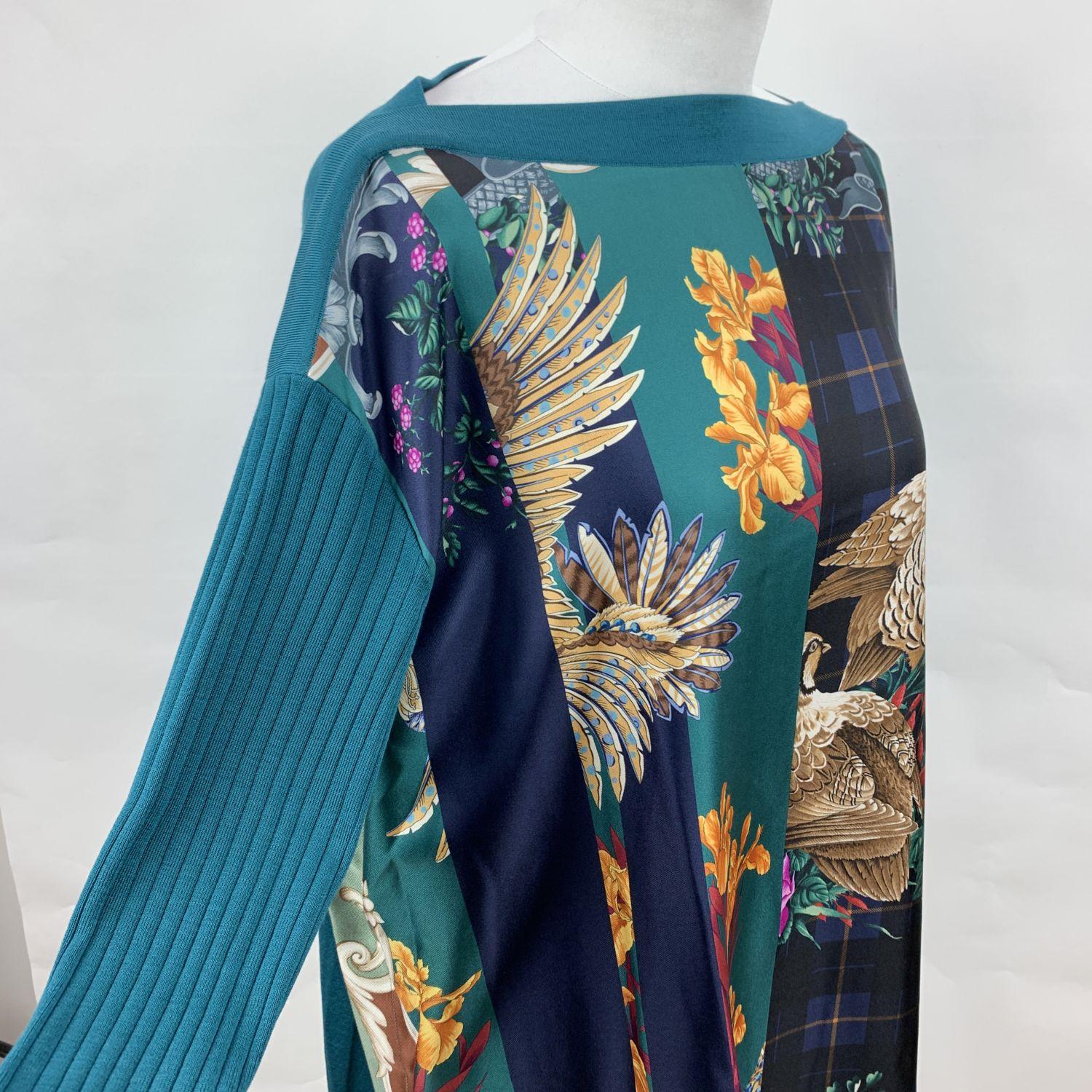 Salvatore Ferragamo Green Patchwork Silk and Wool Blouse Size L In New Condition In Rome, Rome