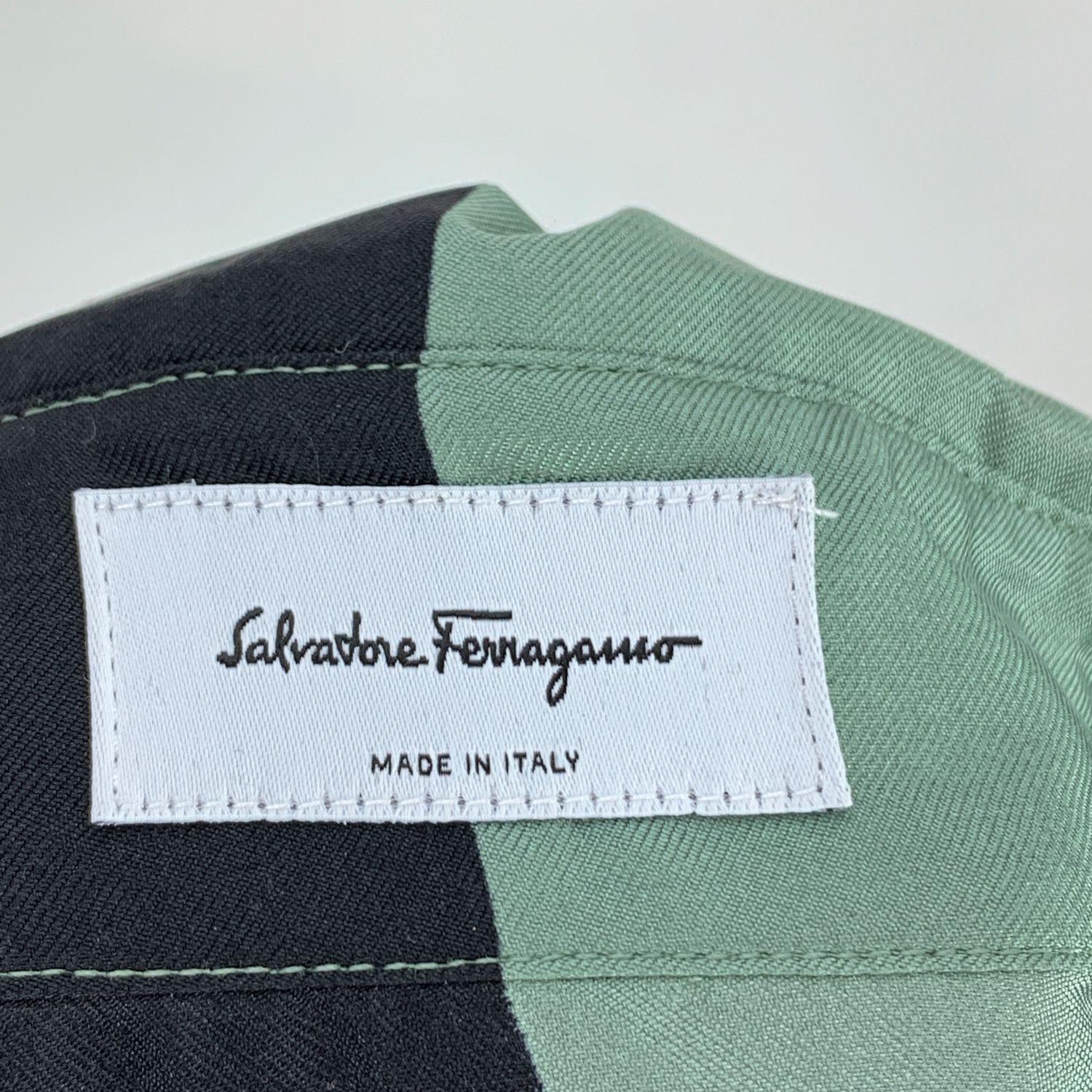 Salvatore Ferragamo Green Patchwork Silk Long Line Shirt Size 38 IT 2