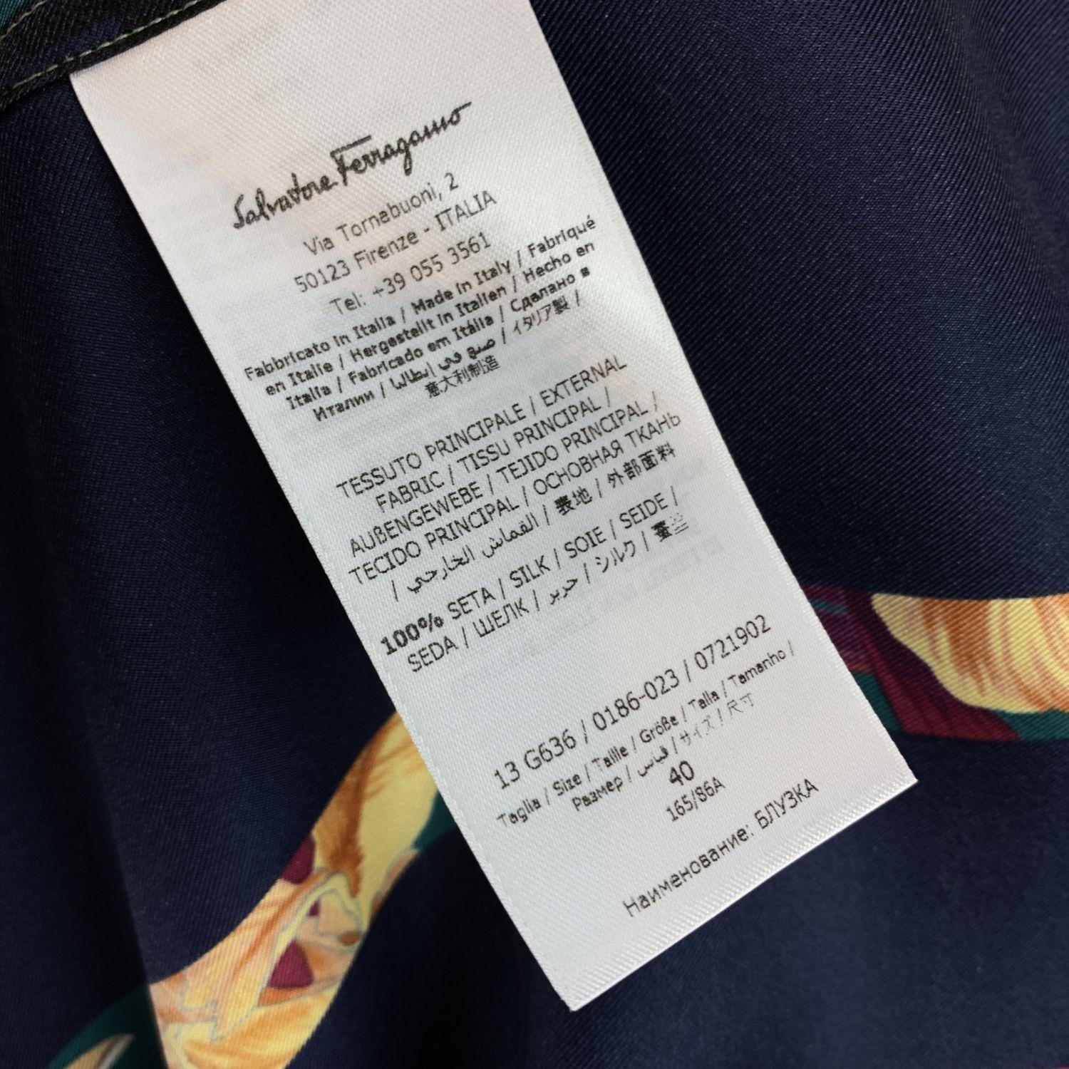Salvatore Ferragamo Green Patchwork Silk Long Line Shirt Size 38 IT 4