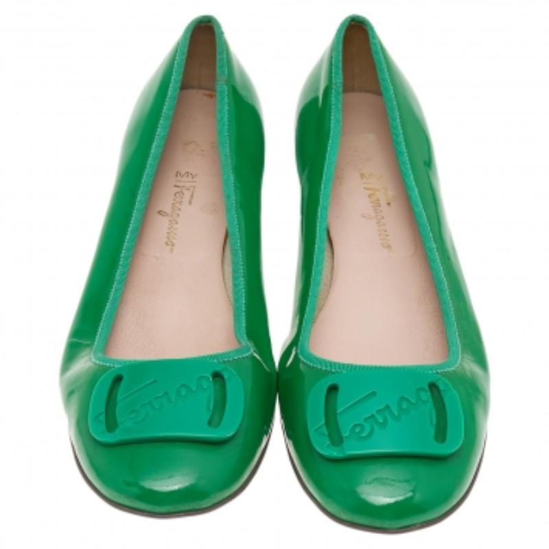 Salvatore Ferragamo Green Patent Leather Ballet Flats Size 41 2