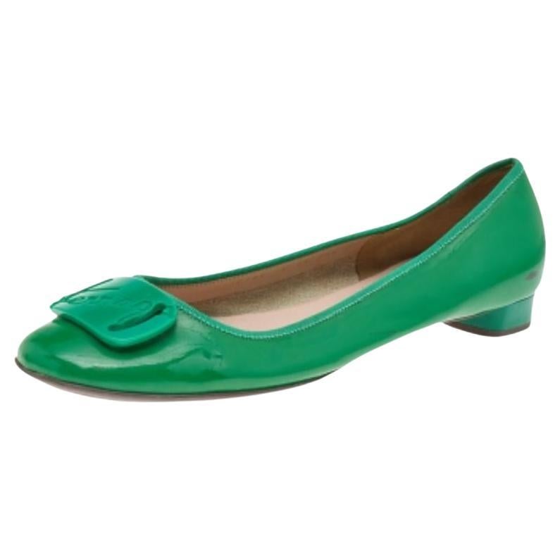 Salvatore Ferragamo Green Patent Leather Ballet Flats Size 41
