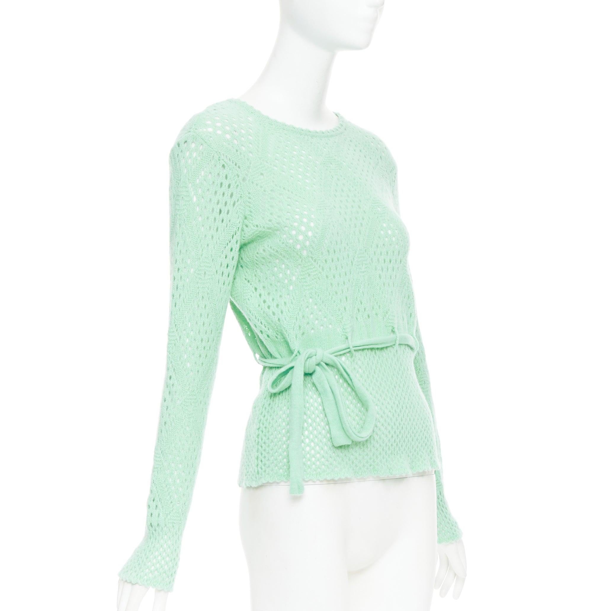 SALVATORE FERRAGAMO grün Schurwolle Kaschmir Krawatte Gürtel stricken Pullover XL (Grau) im Angebot