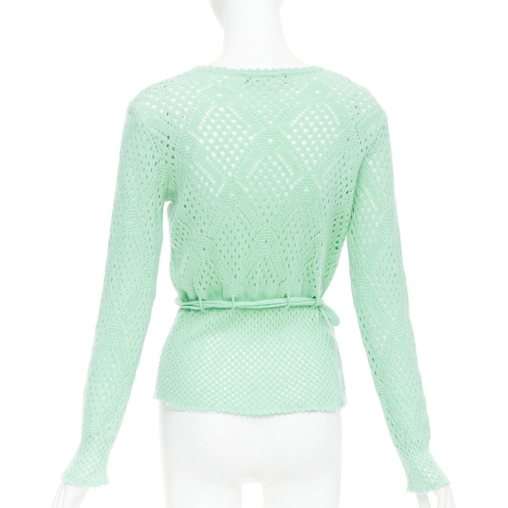 SALVATORE FERRAGAMO grün Schurwolle Kaschmir Krawatte Gürtel stricken Pullover XL Damen im Angebot