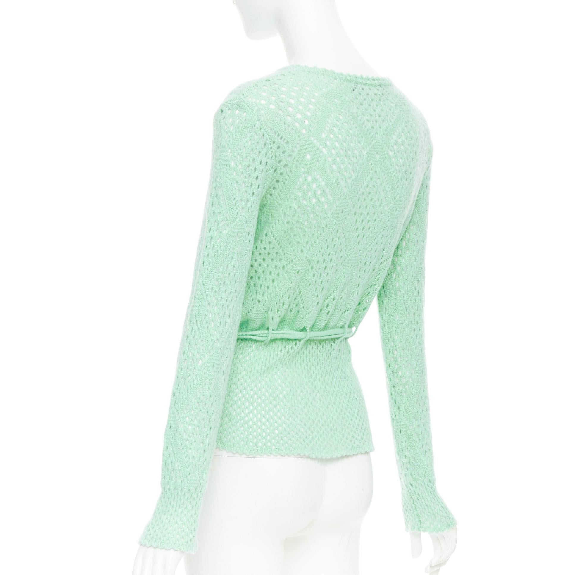 SALVATORE FERRAGAMO grün Schurwolle Kaschmir Krawatte Gürtel stricken Pullover XL im Angebot 1