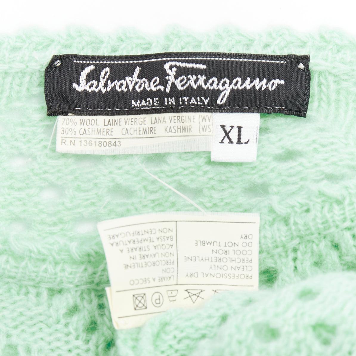 SALVATORE FERRAGAMO grün Schurwolle Kaschmir Krawatte Gürtel stricken Pullover XL im Angebot 3