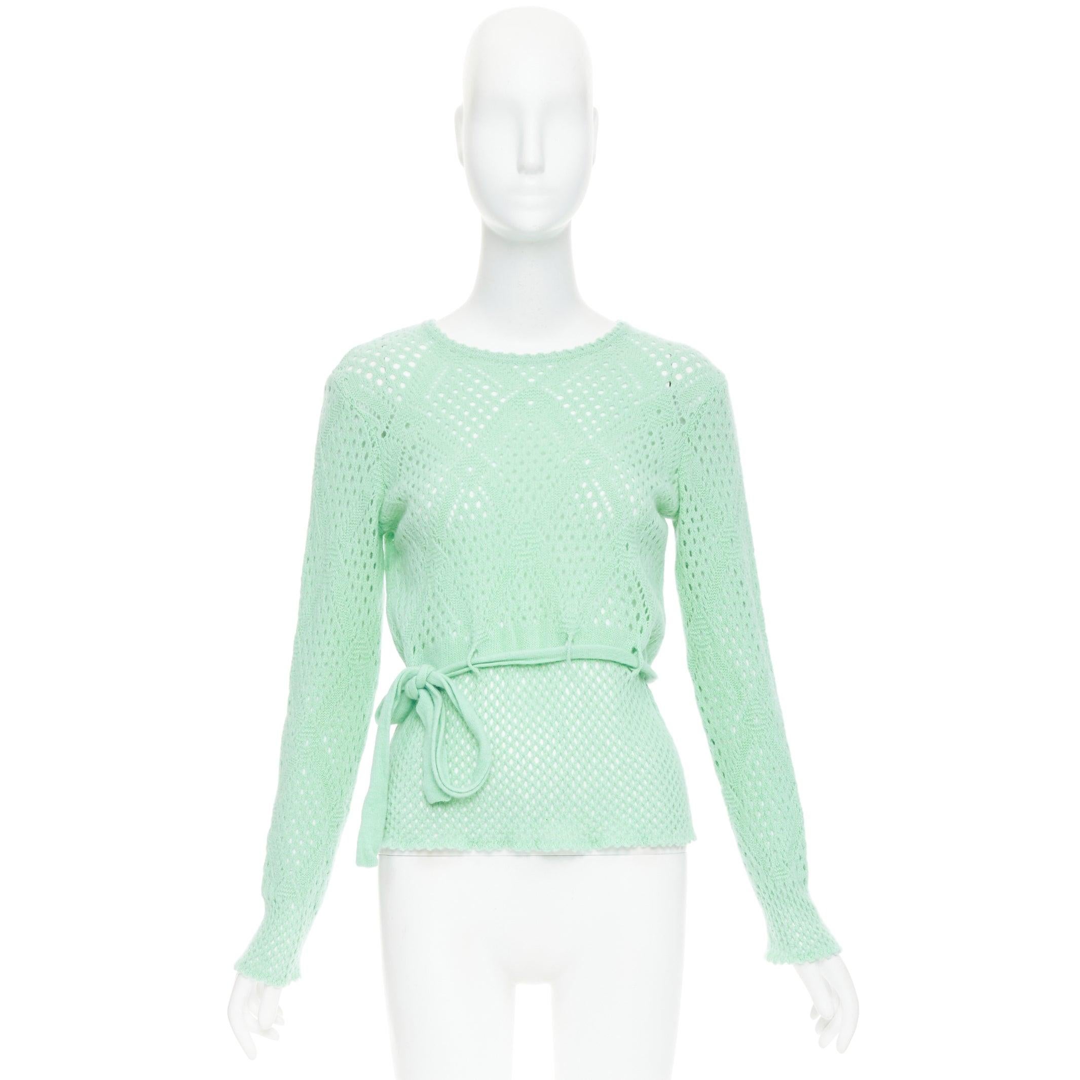 SALVATORE FERRAGAMO grün Schurwolle Kaschmir Krawatte Gürtel stricken Pullover XL im Angebot 4
