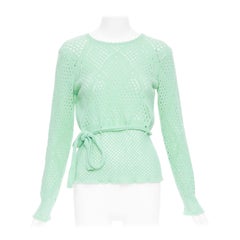 SALVATORE FERRAGAMO maglione verde in lana vergine cashmere con cintura a cravatta XL
