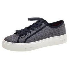Salvatore Ferragamo Grey/Black Gancini Coated Canvas Anson Sneakers Size 41.5