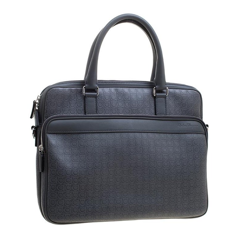 Salvatore Ferragamo Grey Embossed Leather Laptop Bag (Part 2)