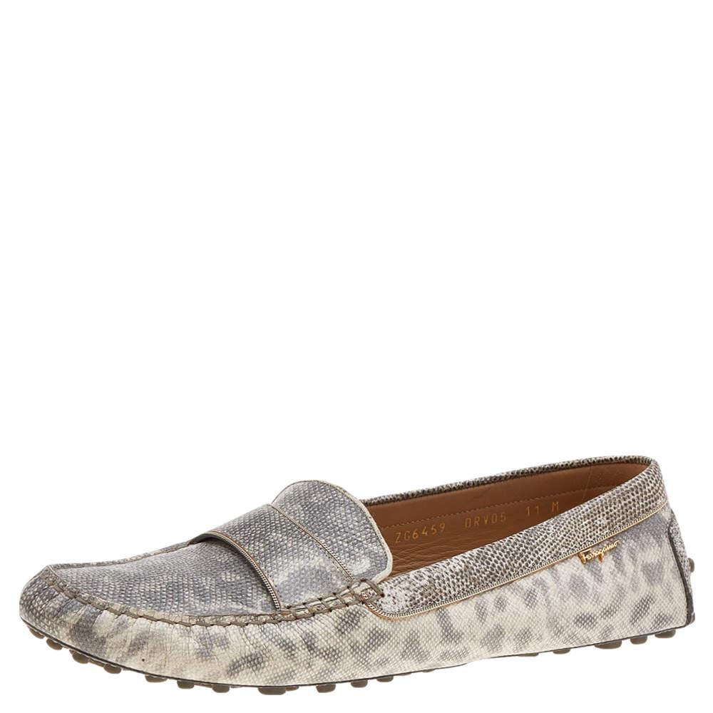 Salvatore Ferragamo Grey Leather Slip on Loafers Size 41.5 For Sale 2