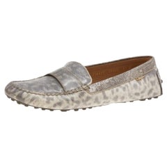 Salvatore Ferragamo Grey Leather Slip on Loafers Size 41.5