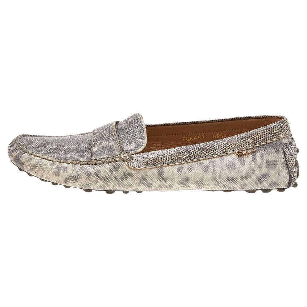 Salvatore Ferragamo Grey Leather Slip on Loafers Size 41.5 For Sale