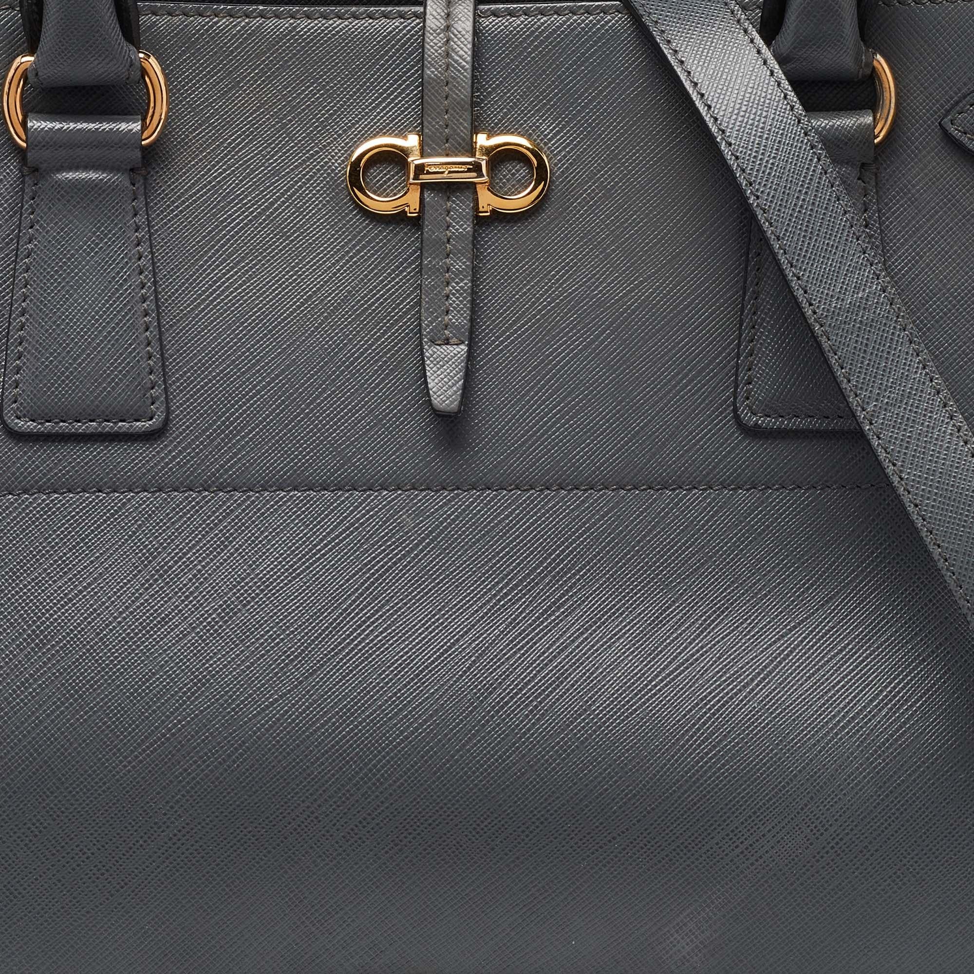 Women's Salvatore Ferragamo Grey Leather Small Briana Tote