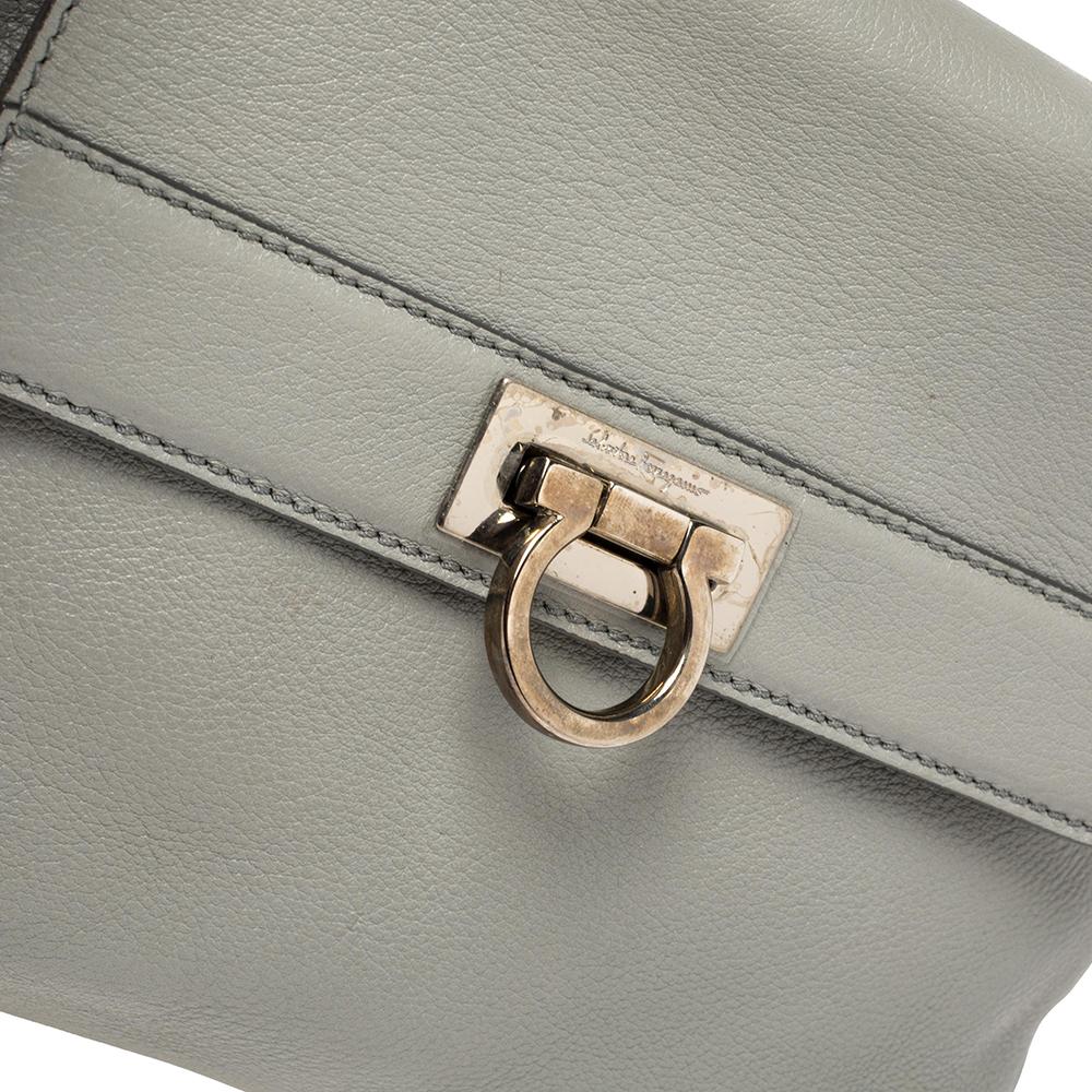 Salvatore Ferragamo Grey Leather Small Sofia Top Handle Bag 7