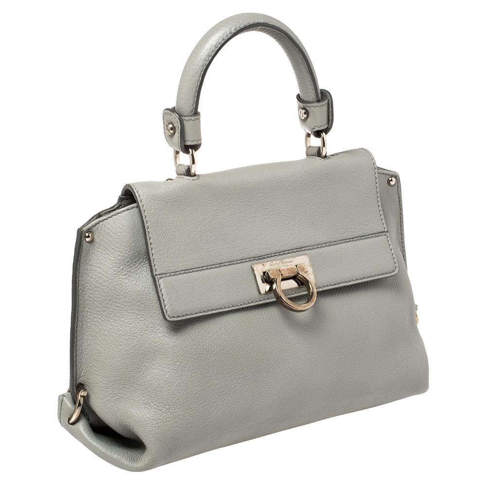 Gray Salvatore Ferragamo Grey Leather Small Sofia Top Handle Bag