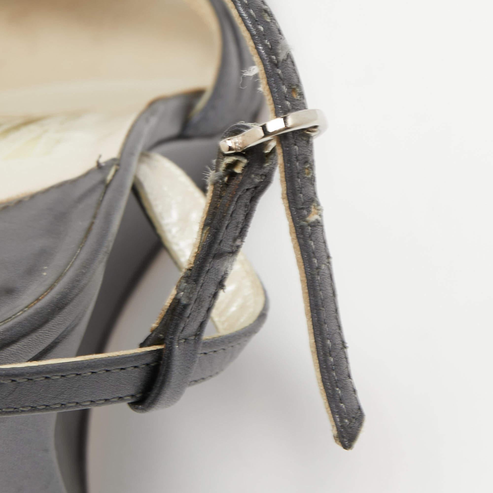 Salvatore Ferragamo Grey Leather Strappy Wedge Sandals Size 36.5 For Sale 2