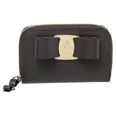 Salvatore Ferragamo Grey Leather Vara Bow Coin Purse