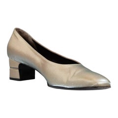 Salvatore Ferragamo Grey Metallic Block Heel Pumps Size US 9.5