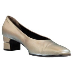 Salvatore Ferragamo Grey Metallic Block Heel Pumps Size US 9.5