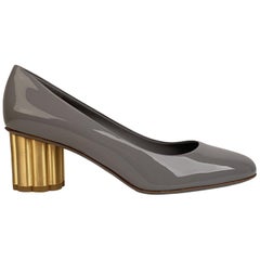 Salvatore Ferragamo Grey Patent Leather Lucca 55 Heels US 7C EU 37.5