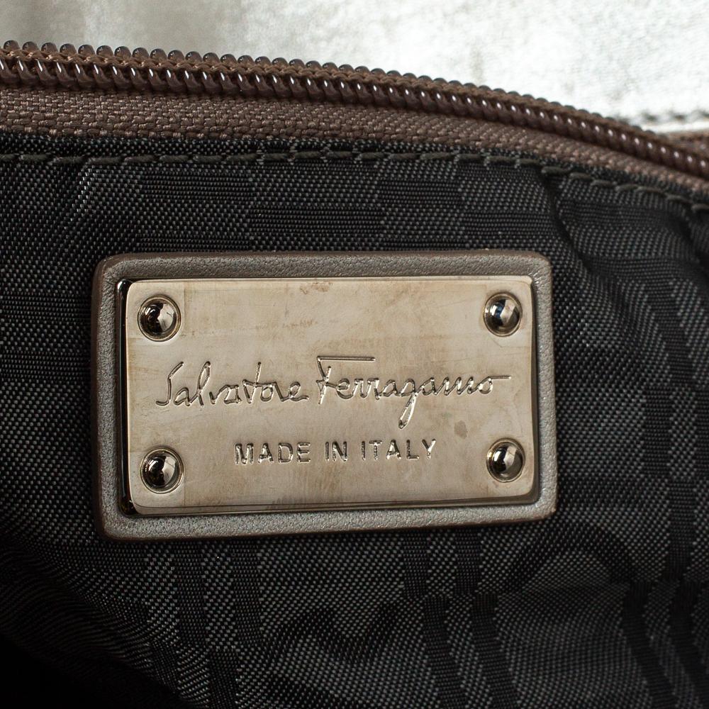 Salvatore Ferragamo Grey Pleated Leather Oversized Clutch For Sale 2