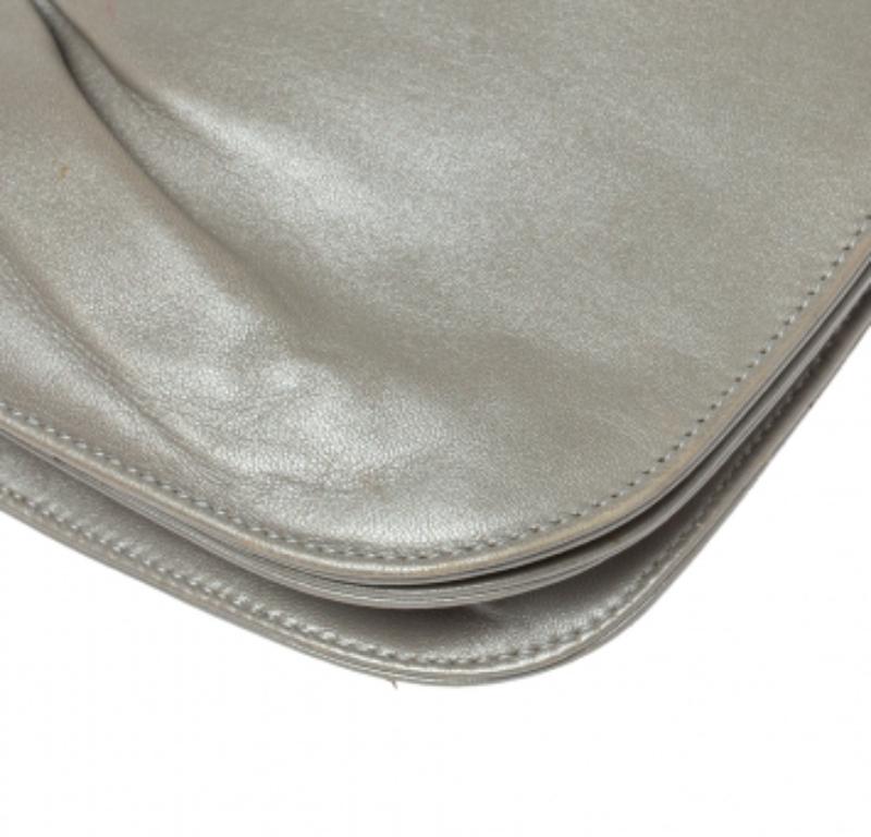 Women's Salvatore Ferragamo Grey Pleated Leather Oversized Clutch For Sale