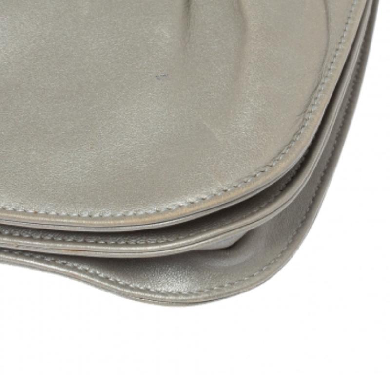 Salvatore Ferragamo Grey Pleated Leather Oversized Clutch For Sale 1
