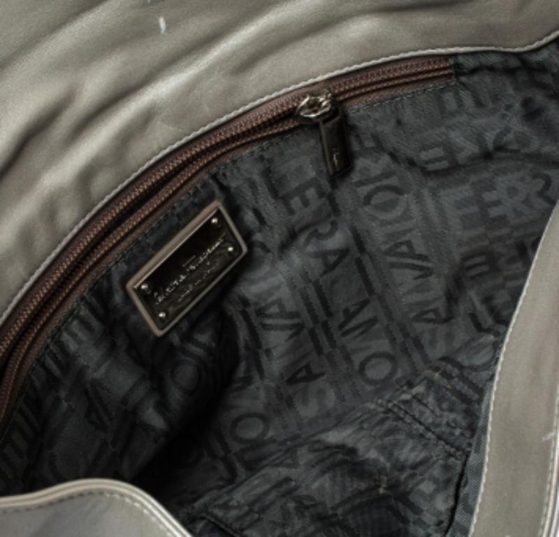 Salvatore Ferragamo Grey Pleated Leather Oversized Clutch For Sale 3