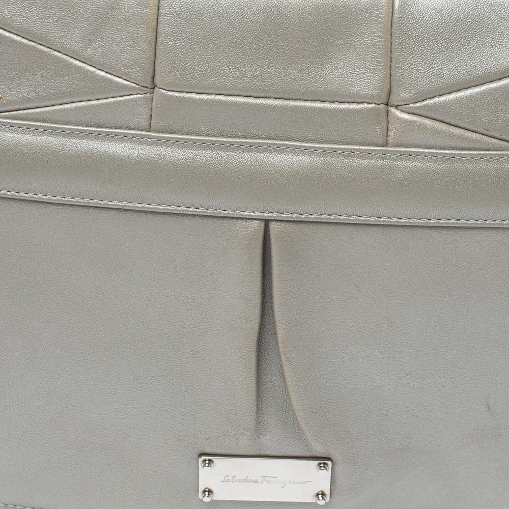 Women's Salvatore Ferragamo Grey Pleated Leather Oversized Clutch For Sale