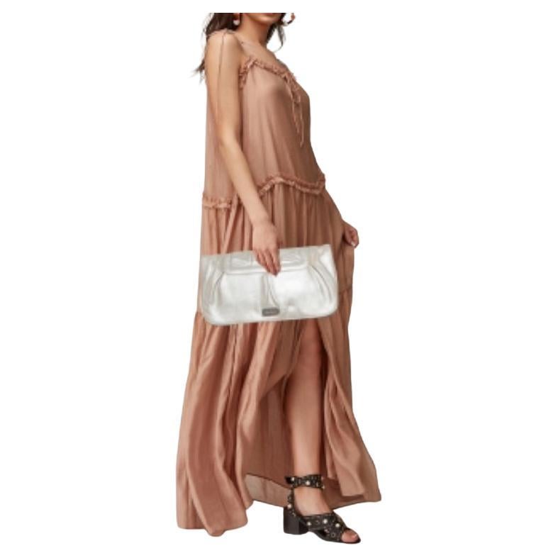 Salvatore Ferragamo Grey Pleated Leather Oversized Clutch For Sale 4