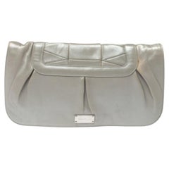 Used Salvatore Ferragamo Grey Pleated Leather Oversized Clutch