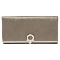 Salvatore Ferragamo Grey Saffiano Leather Gancini Clip Flap Wallet