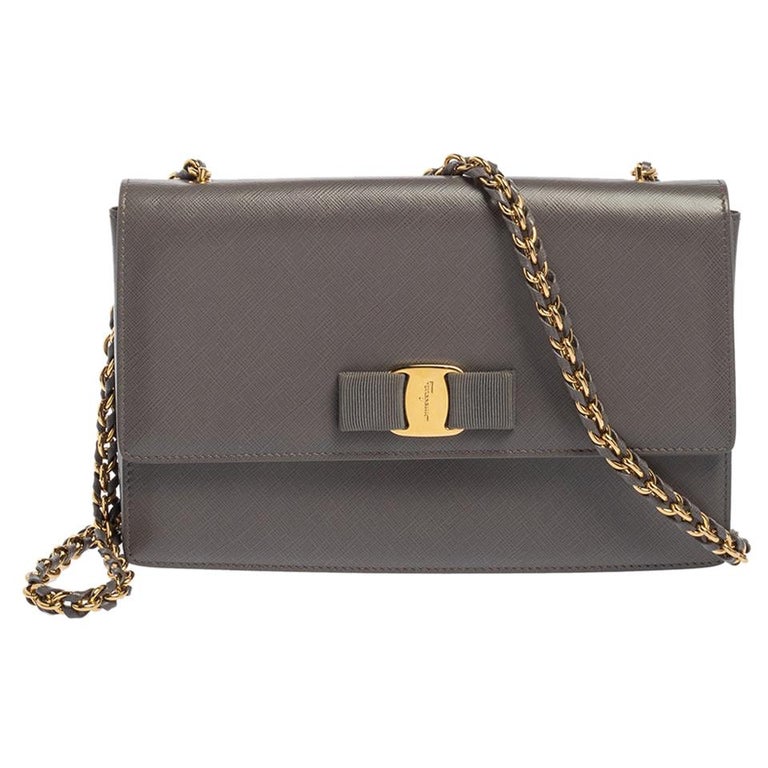 Salvatore Ferragamo Grey Saffiano Leather Ginny Shoulder Bag at 1stDibs