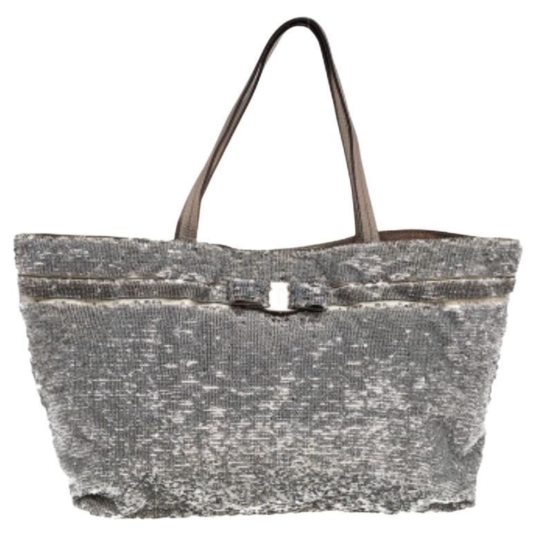 Salvatore Ferragamo Grey Sequins And Nylon Tote