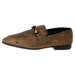 Used Salvatore Ferragamo Grey Suede Gancini Slip On Loafers Size 45