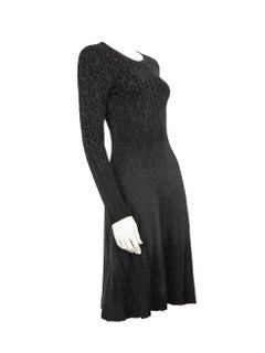 Salvatore Ferragamo Grey Wool Leopard Knit Dress Size S