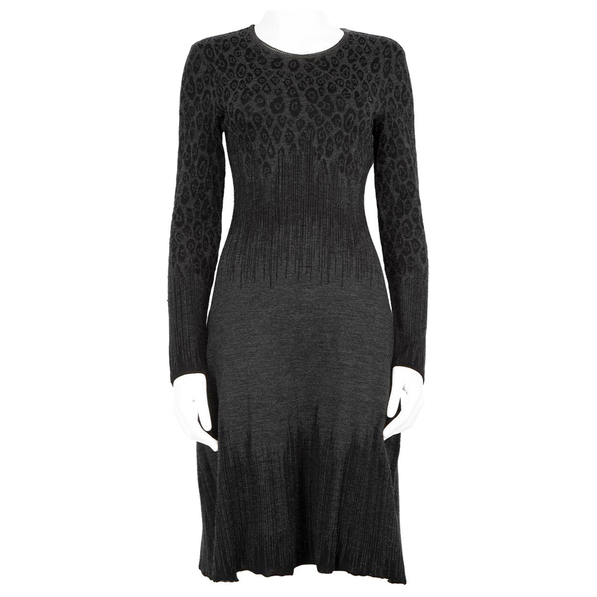Salvatore Ferragamo - Robe en laine grise en maille léopard - Taille S