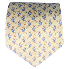 SALVATORE FERRAGAMO Halloween Witches Yellow Multi Color Print Silk Tie
