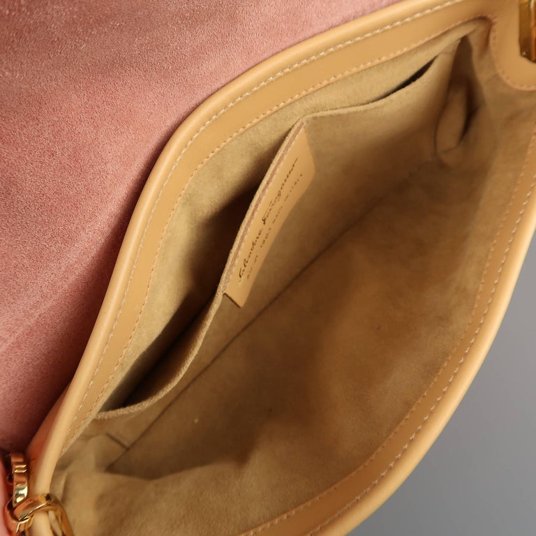 SALVATORE FERRAGAMO HandbagTan Leather and Pink Floral Silk Shoulder ...