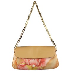 Used SALVATORE FERRAGAMO HandbagTan Leather 
Pink Floral Silk Shoulder Bag