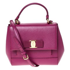 Salvatore Ferragamo Hot Pink Leather Vara Top Handle Bag