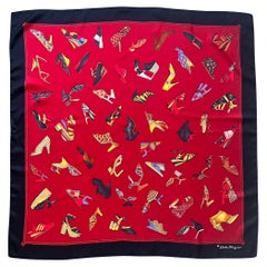 Salvatore Ferragamo Iconic Red Shoe Print Square Silk Twill Scarf