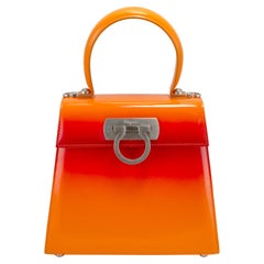 Salvatore Ferragamo Iconic Top Handle 212193 Leather Airbrush Orange Bag