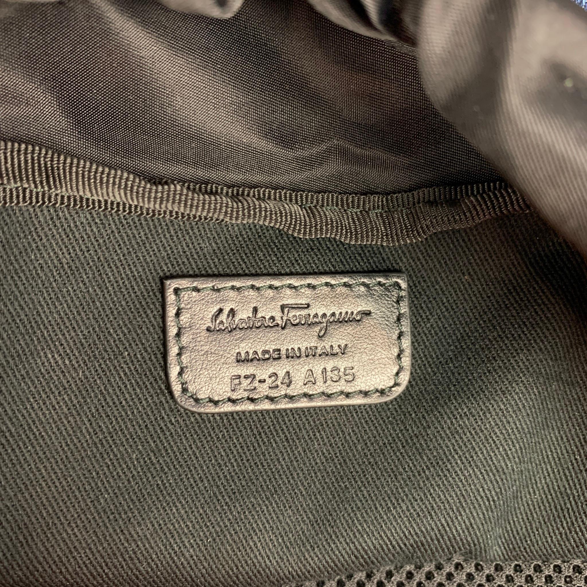 SALVATORE FERRAGAMO Indigo Print Denim Leather Trim Backpack In Excellent Condition In San Francisco, CA