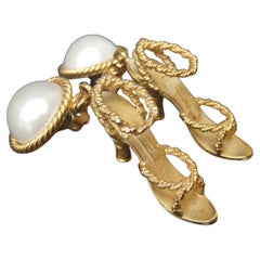 SALVATORE FERRAGAMO Italian Dangling Shoe Clip on Statement Earrings c 1980s
