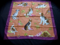 Salvatore Ferragamo Italian Silk Hand Rolled Canine Scarf c 1990s